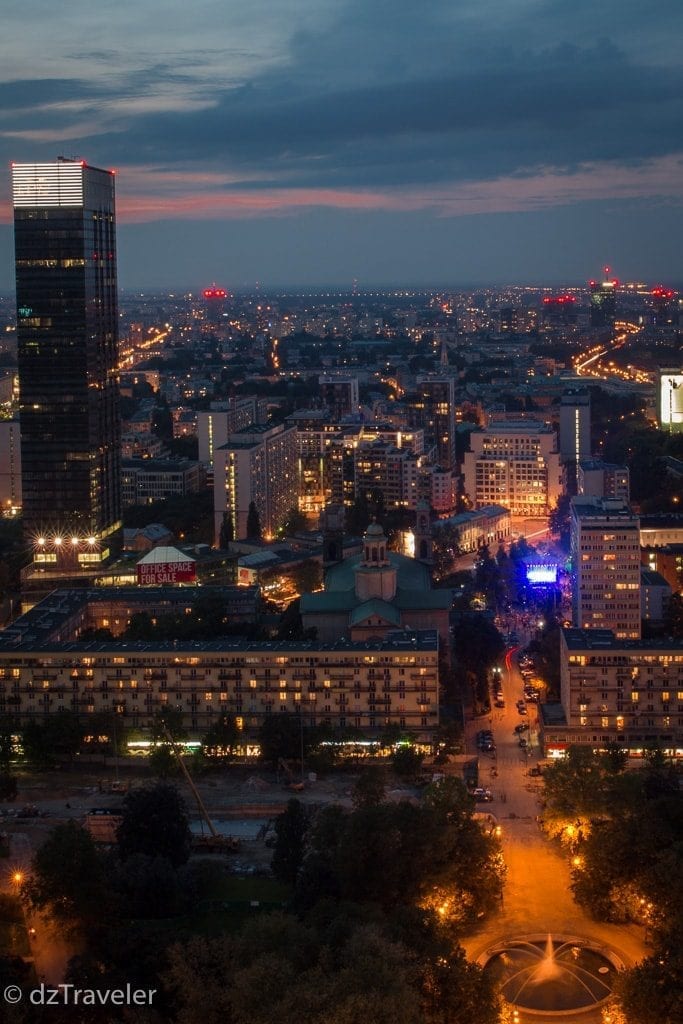 A view of Warsaw at night