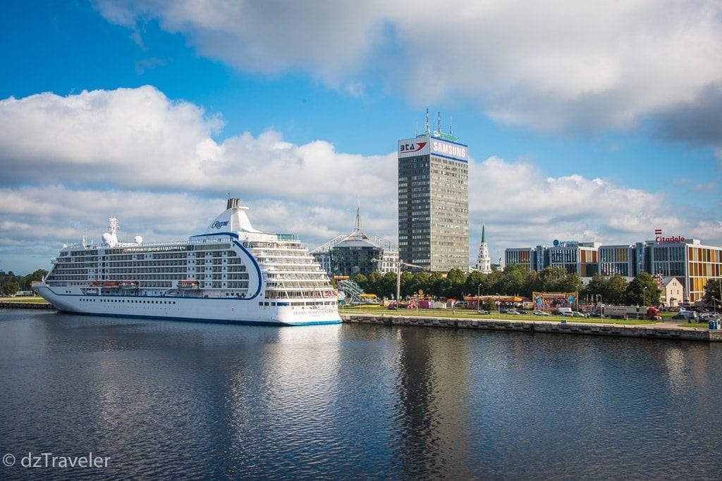 View of Daugava River and cruise ship in Riga, Latvia